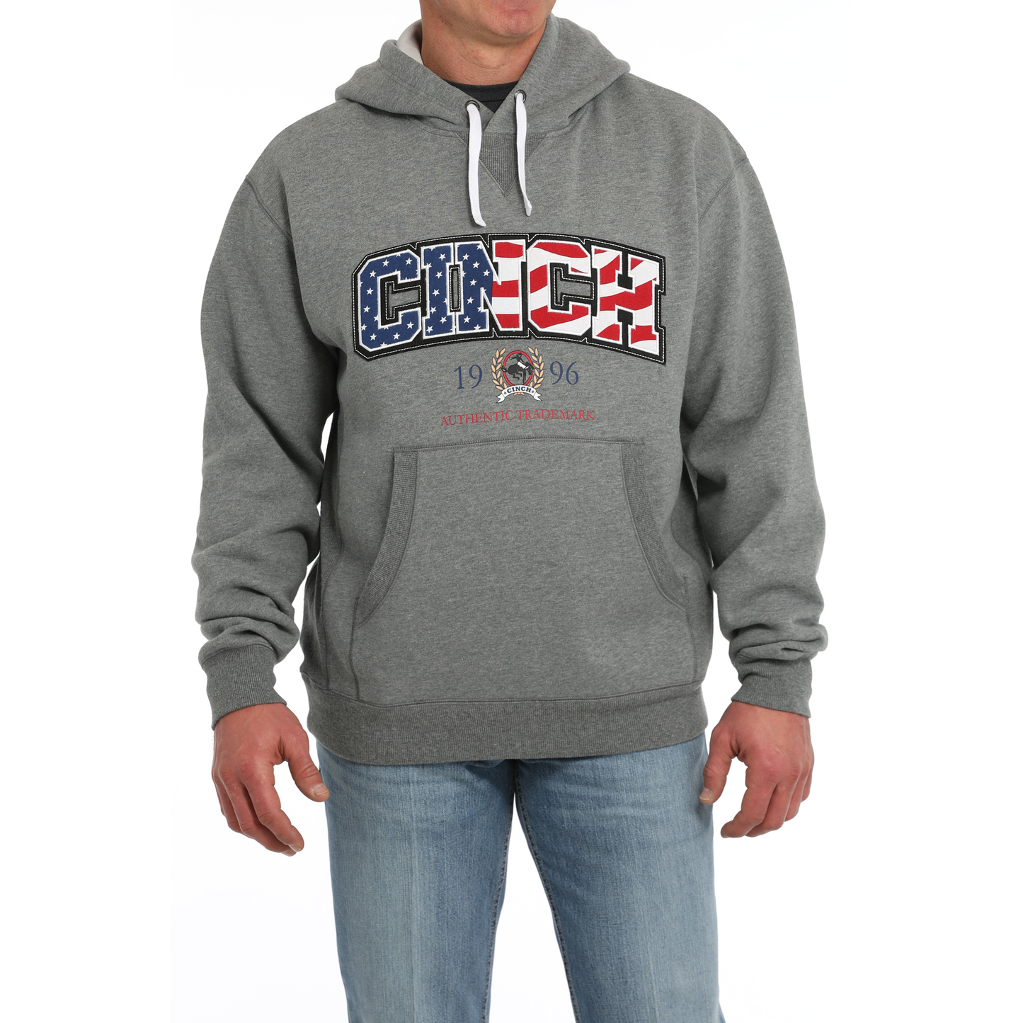 Cinch Men's Grey 1996 Flag Logo Graphic Pullover Hoodie MWK1185024