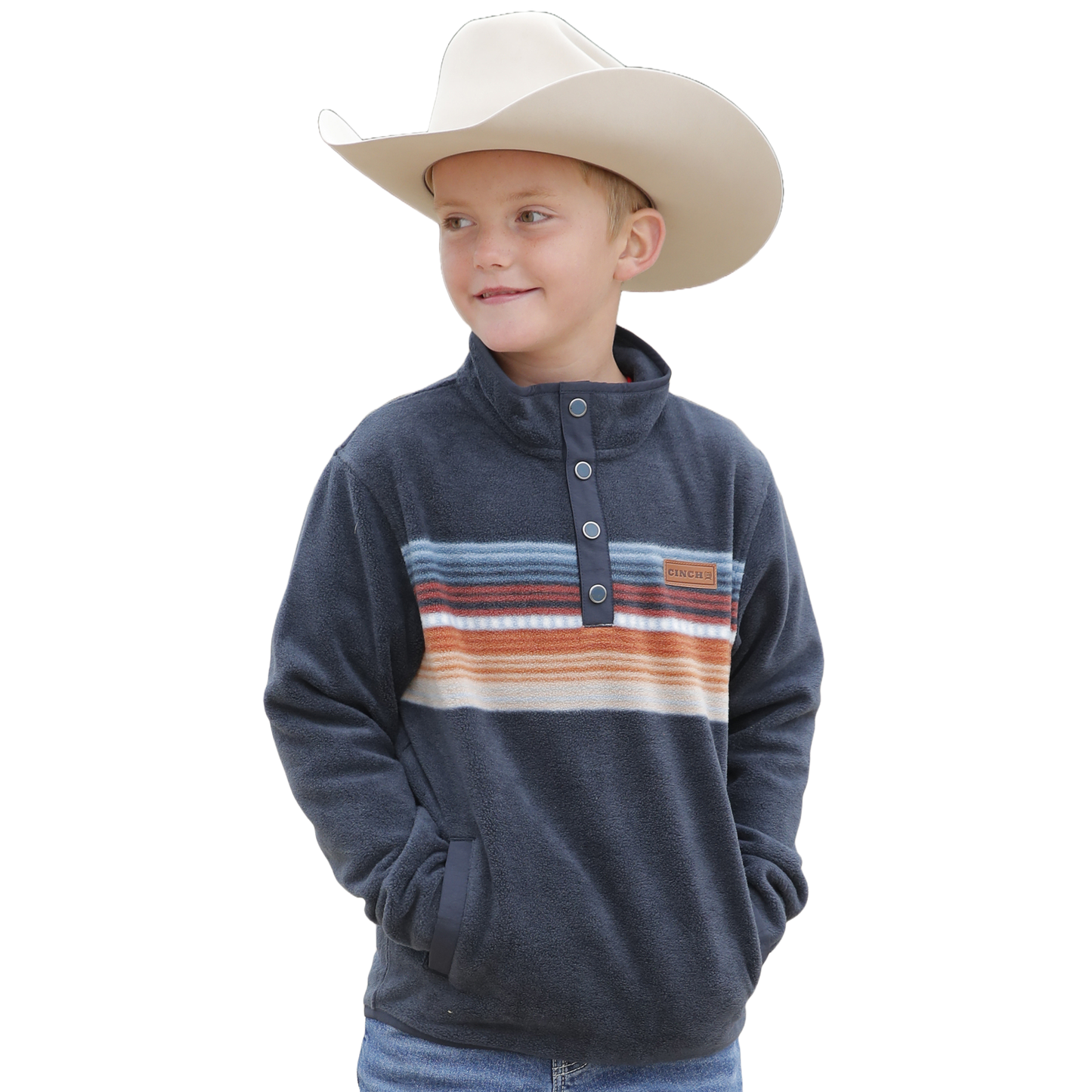 Cinch Youth Boy's Texture Bonded Aztec Navy Pullover Sweatshirt MWK5150001