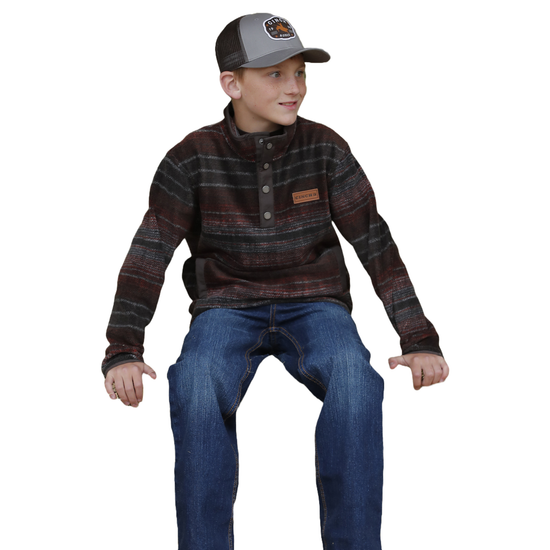 Cinch Youth Boy's Aztec Brown Striped Polar Fleece Pullover MWK7590017