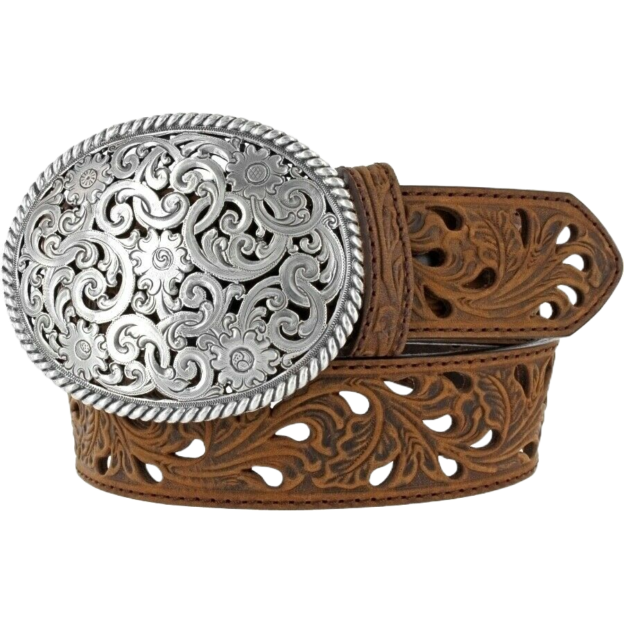 Tony Lama Mens Western Belt Leather Made in USA Tooled Ol Chief Buckle  C13704 - Jackson's Western