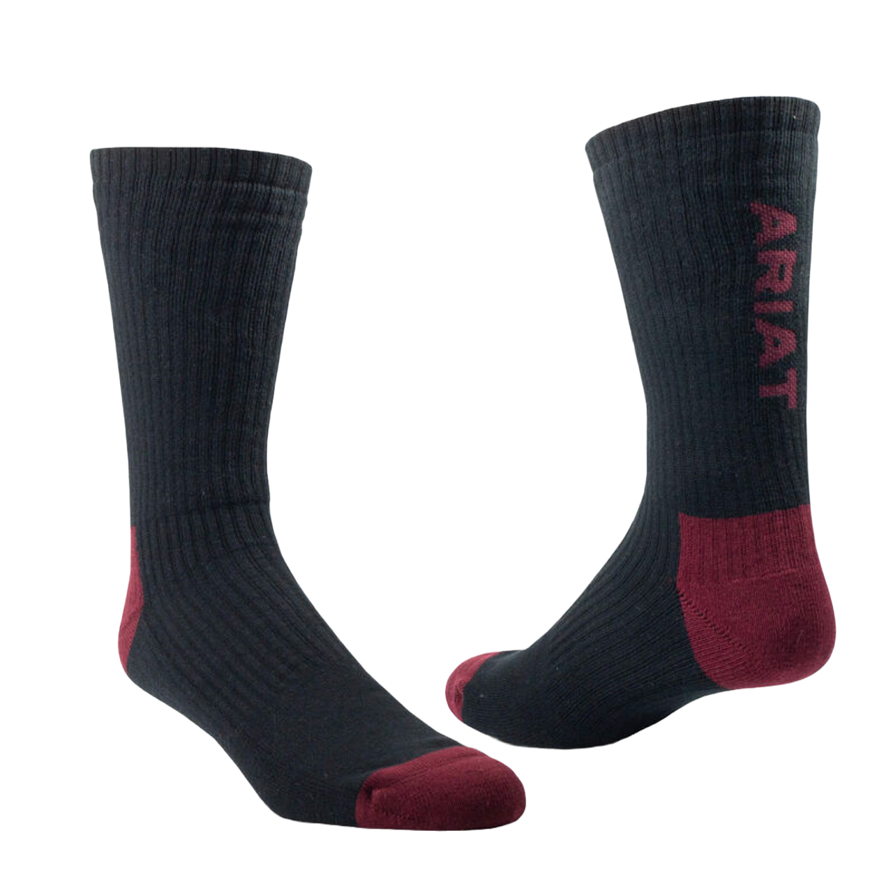 Ariat Logo Black & Maroon Cotton Crew Socks AR2239-001