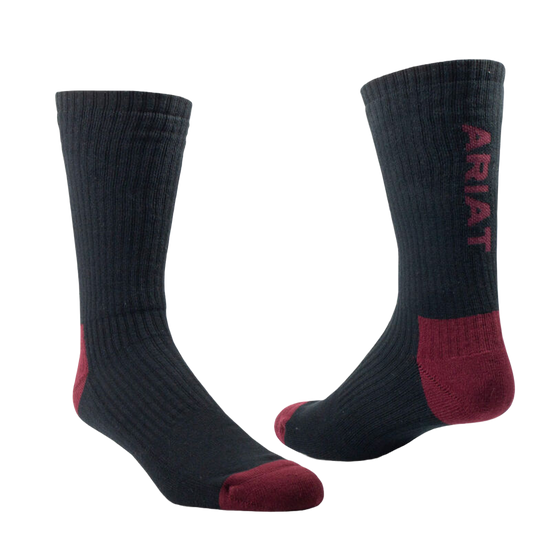 Ariat Logo Black & Maroon Cotton Crew Socks AR2239-001