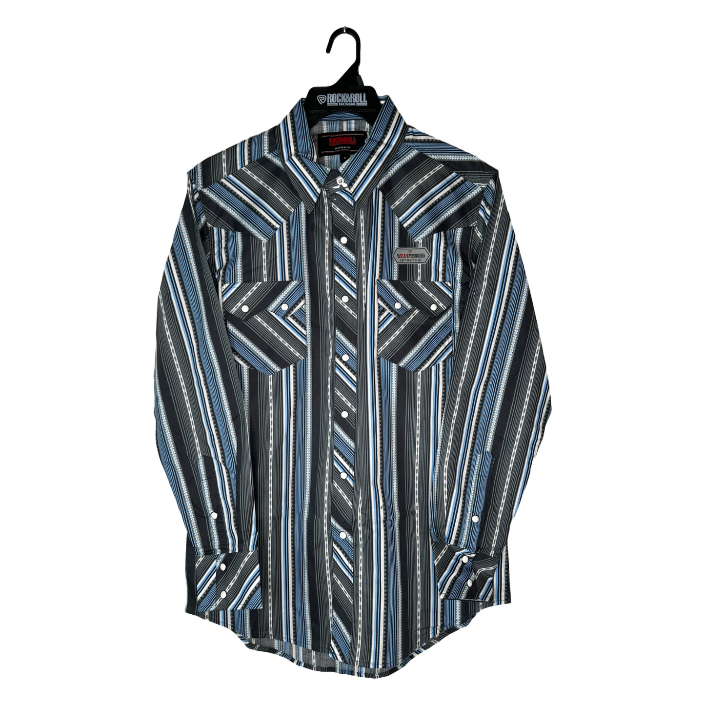 Rock & Roll Denim Men's Stripe Blue & Grey Snap Shirt BMN2S03345