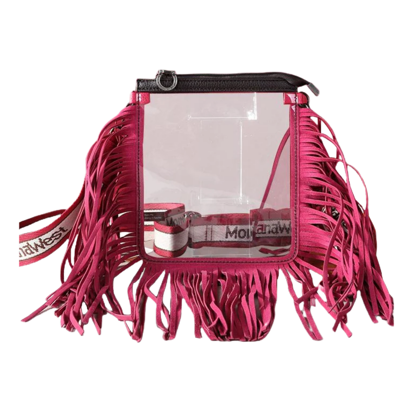 Montana West Ladies Fringe Clear & Hot Pink Stadium Crossbody Bag MW906-A192HPK