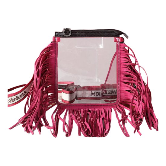 Montana West Ladies Fringe Clear & Hot Pink Stadium Crossbody Bag MW906-A192HPK