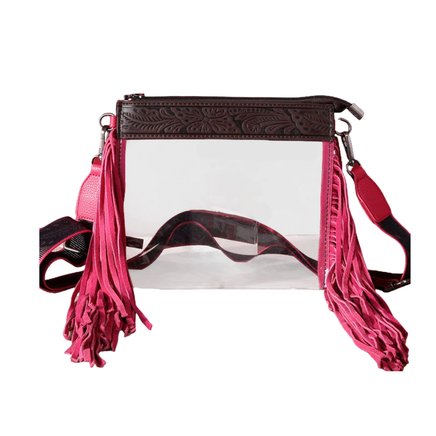Montana West Ladies Fringed Clear & Hot Pink Crossbody Bag MW906-A191HPK
