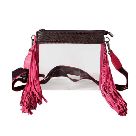 Montana West Ladies Fringed Clear & Hot Pink Crossbody Bag MW906-A191HPK