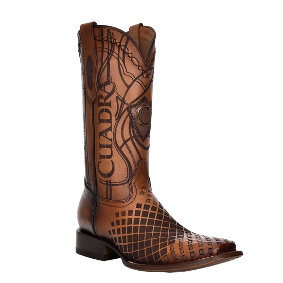 Cuadra Men's Engraved Honey Woven Square Toe Leather Boots CU500