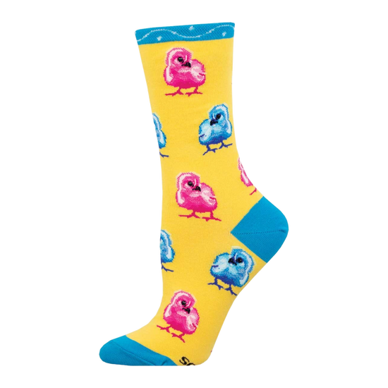SockSmith Ladies Peep This Yellow & Blue Crew Socks WNC2979-YEL