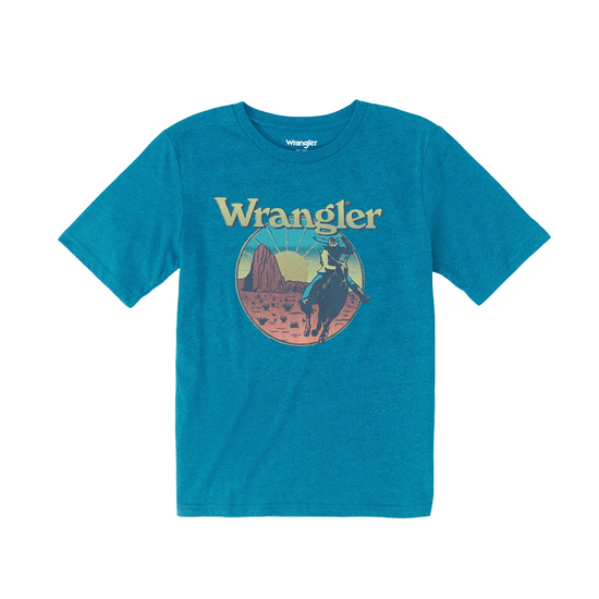 Wrangler Youth Boy's Cyan Pepper Heather Logo T-Shirt 112350078