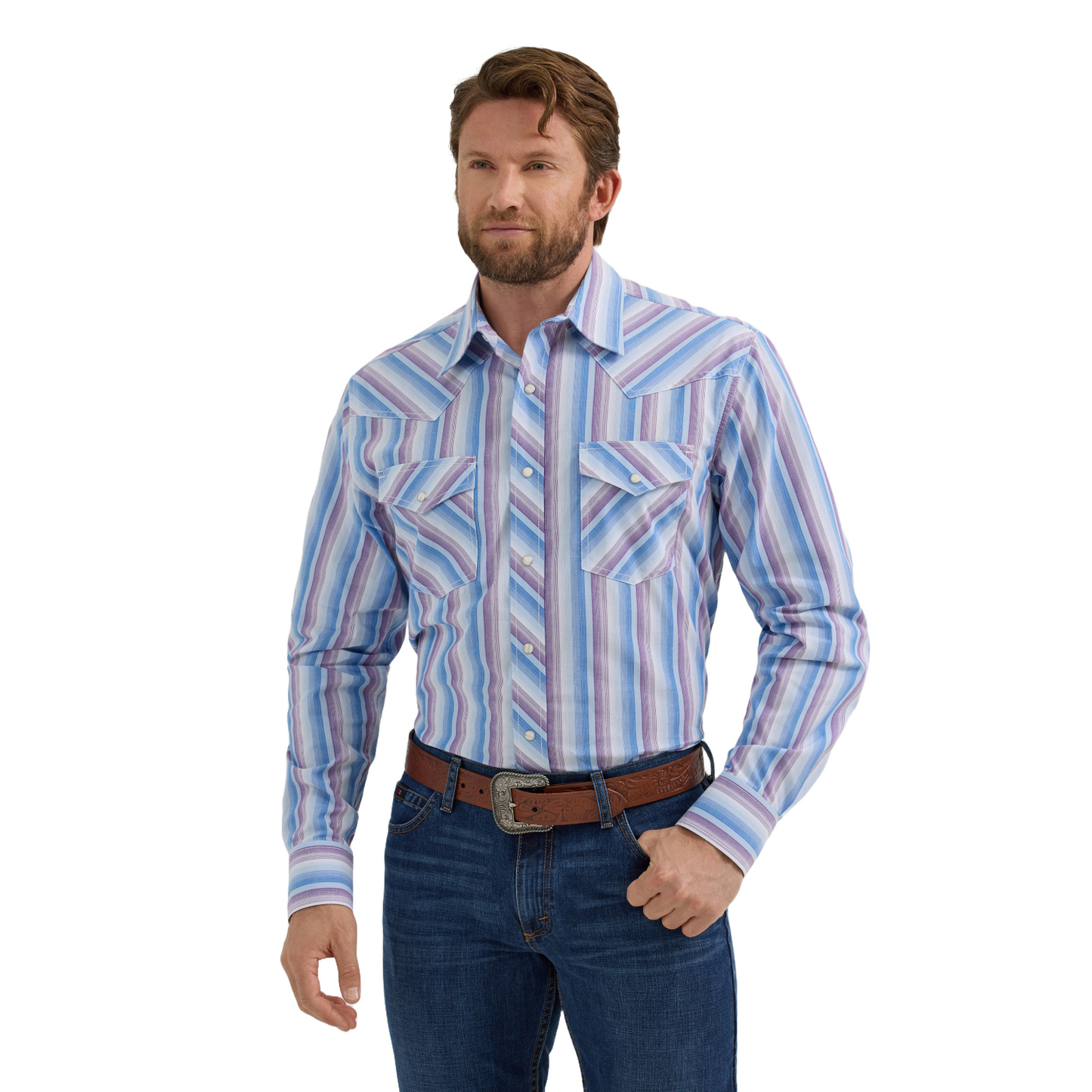 Wrangler Men's 20X® Comfort Striped Purple & Blue Button Down Shirt 112352265