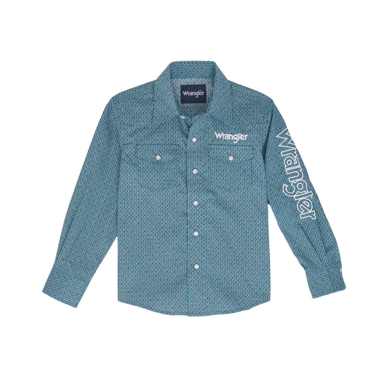 Wrangler Youth Boy's Turquoise Logo Western Snap Shirt 112352445