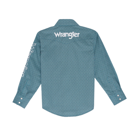 Wrangler Youth Boy's Turquoise Logo Western Snap Shirt 112352445