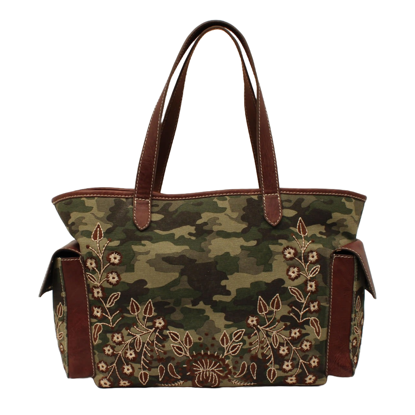 Nocona Satchel Camo Style Flower Embroidered Brown Bag N770009202