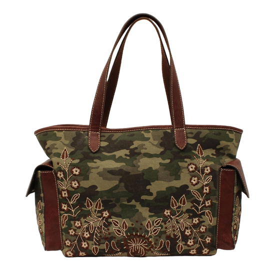 Nocona Satchel Camo Style Flower Embroidered Brown Bag N770009202