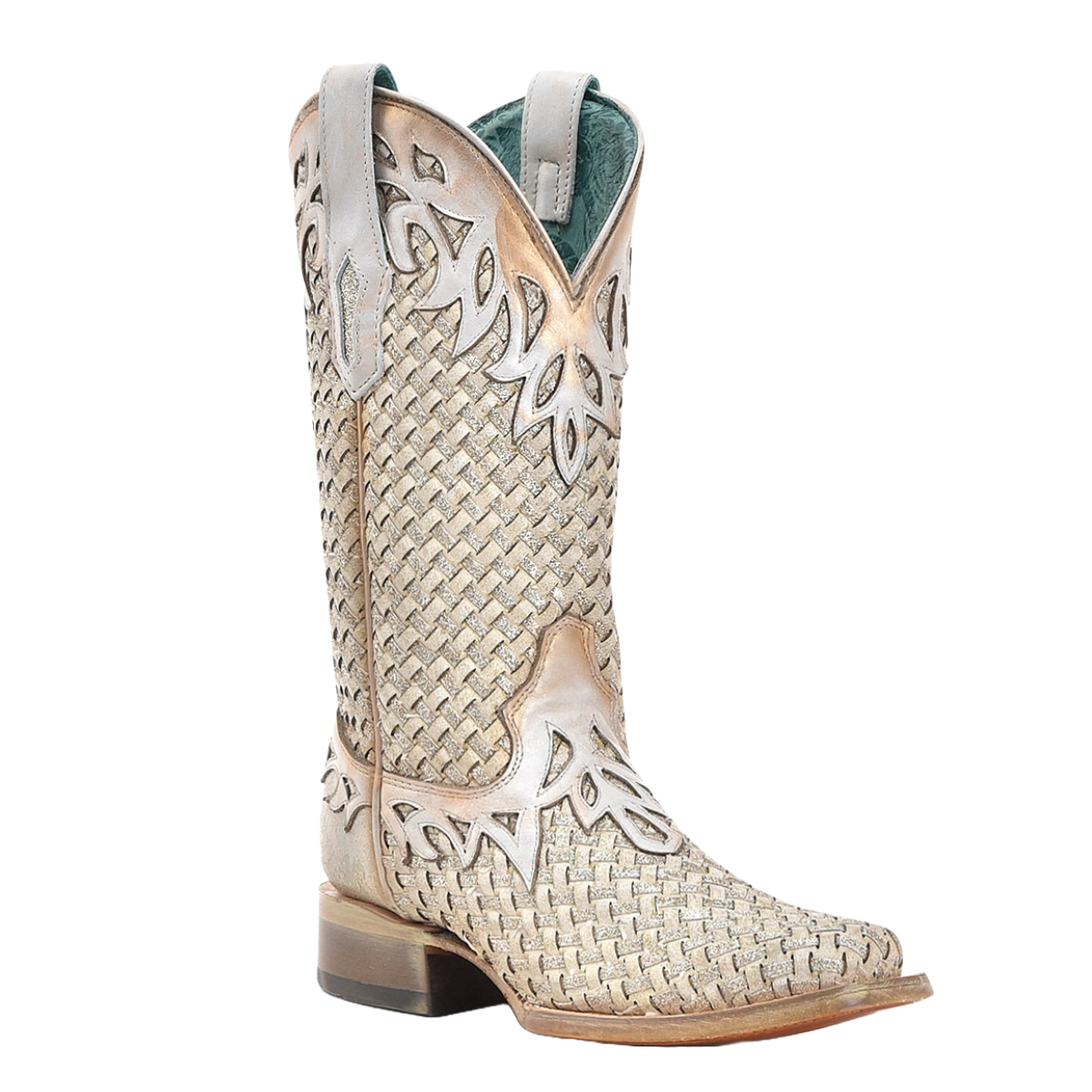 Corral Ladies Woven Overlay White Glitter Western Boots A4524