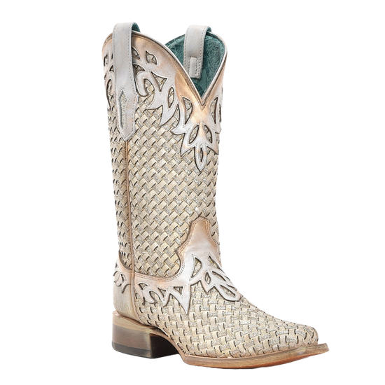 Corral Ladies Woven Overlay White Glitter Western Boots A4524