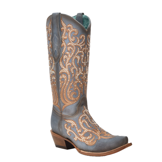 Corral Ladies Overlay Embroidery Blue-Honey Western Boots C4124