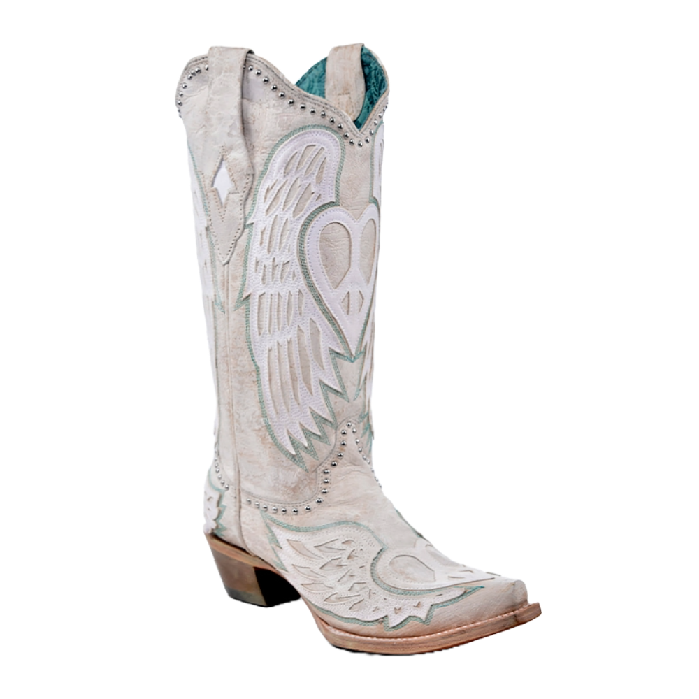 Corral Ladies Distressed Heart & Wings Overlay White Western Boots A4504