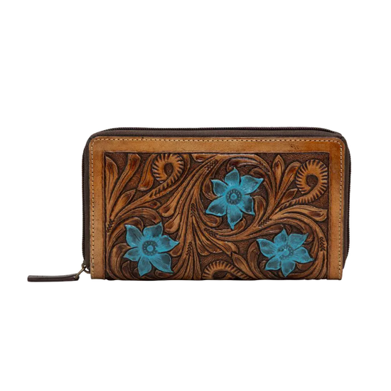 Myra Bag Ladies Blue Buds Western Leather Wallet S-5787