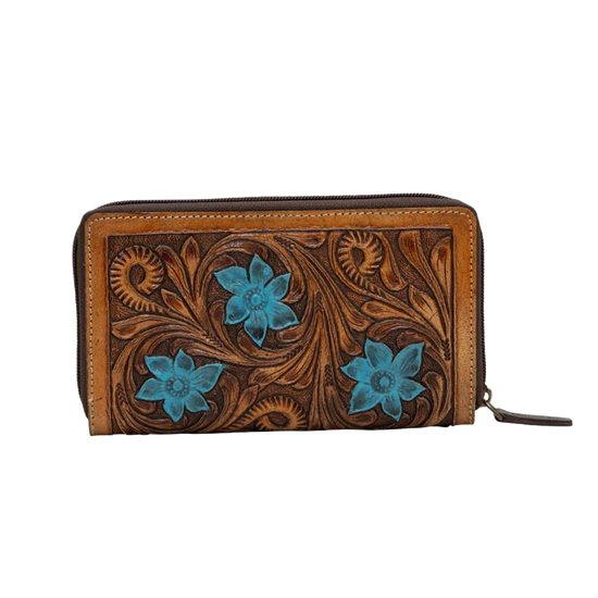 Myra Bag Ladies Blue Buds Western Leather Wallet S-5787