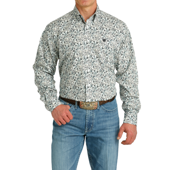 Cinch Men's White Paisley Print Button Down Shirt MTW1105786