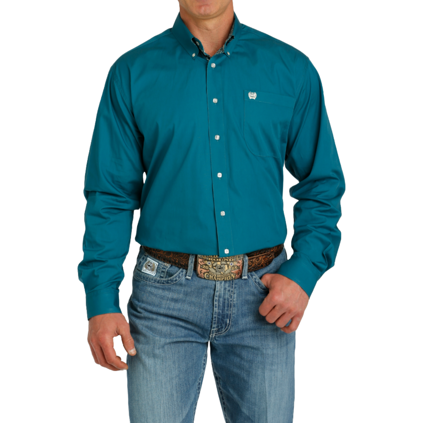 Cinch Men's Solid Teal Button Down Shirt MTW1105777