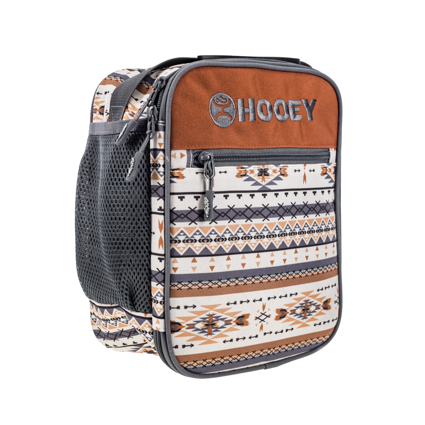 Hooey Lunch Box Cream Aztec Pattern With Grey/Black Handle HLB005-CRGY