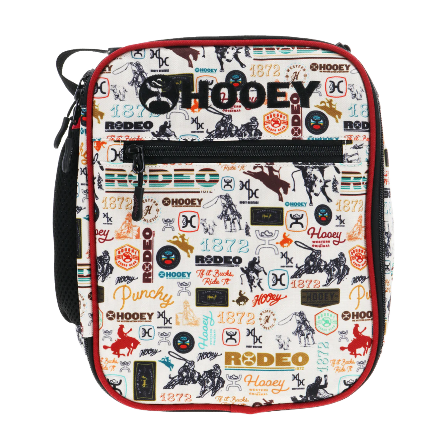 Hooey Lunch Box Red Cream Rodeo Pattern With Red and Black Handle HLB004-RDCR