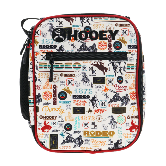 Hooey Lunch Box Red Cream Rodeo Pattern With Red and Black Handle HLB004-RDCR