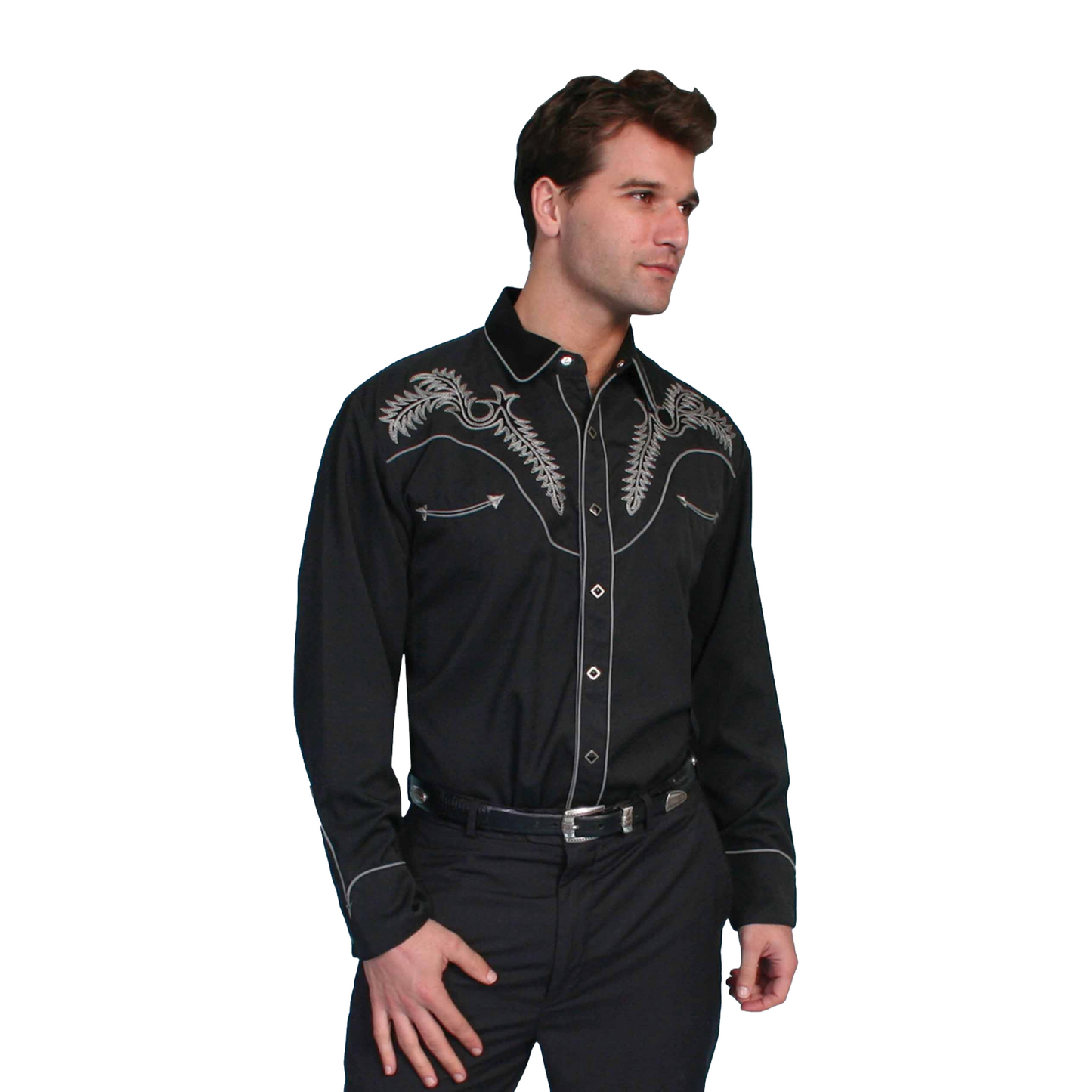 Scully Men's Western Embroidered Black Snap Down Shirt P-922_BLK