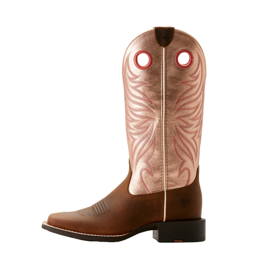 Ariat Ladies Round Up Ryder Brown & Pink Western Boots 10053730