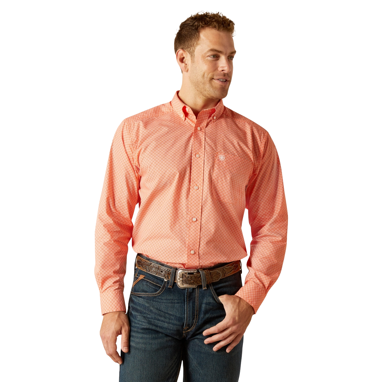 Ariat Men's Rory Orange Classic Fit Button Down Shirt 10051514