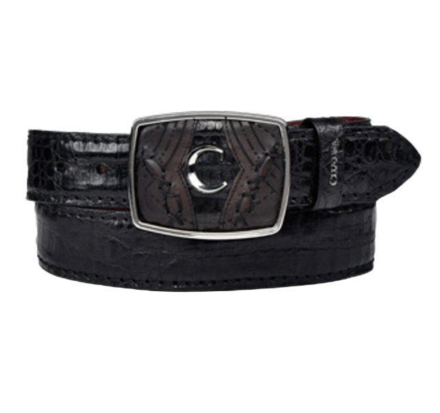 Cuadra Men's Plunge Black Caiman Laser Belt BC349