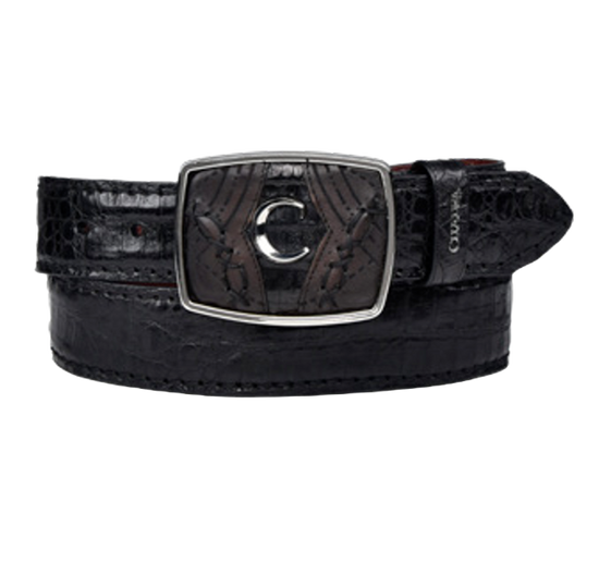 Cuadra Men's Plunge Black Caiman Laser Belt BC349