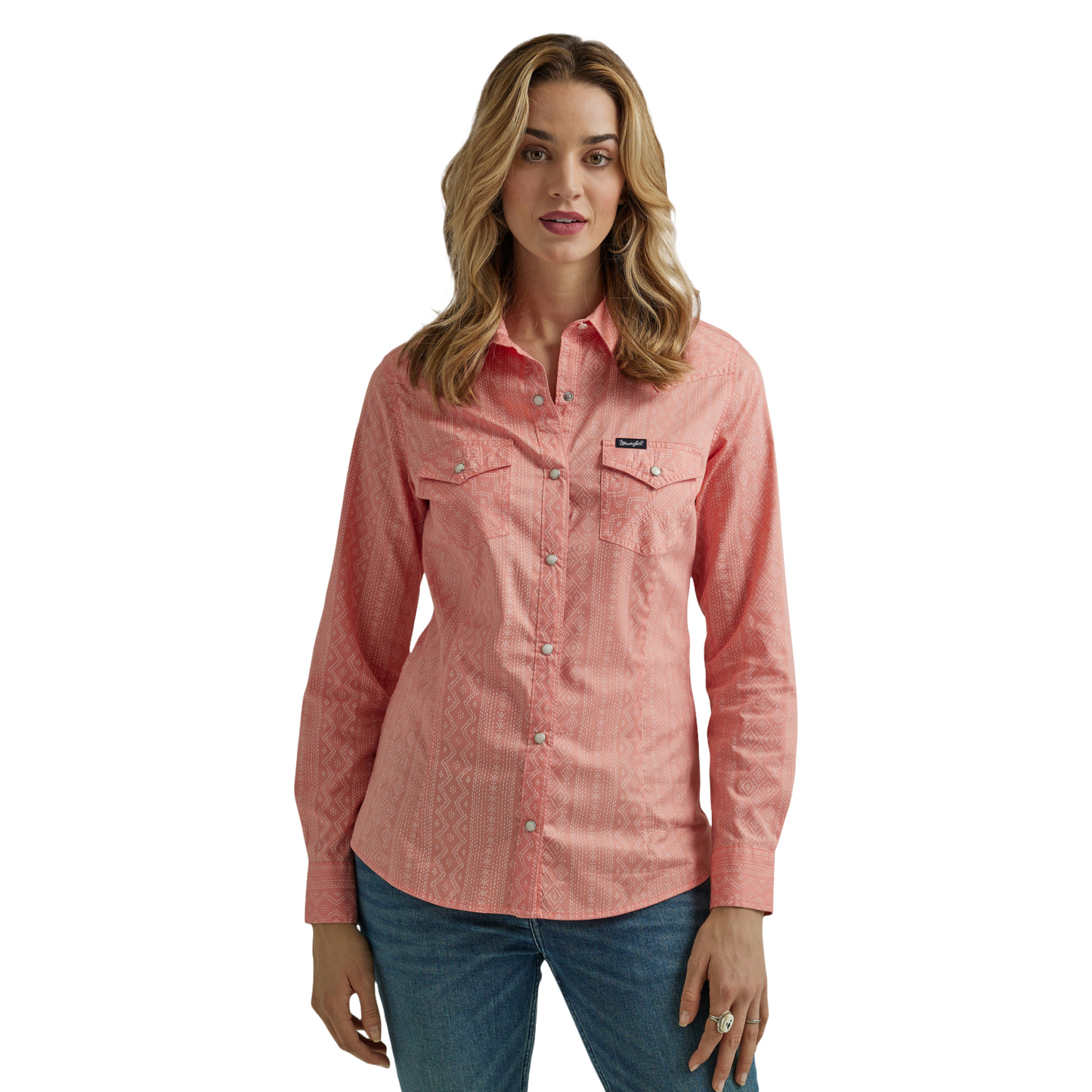 Wrangler Ladies Aztec Print Rose Snap Shirt 112345311