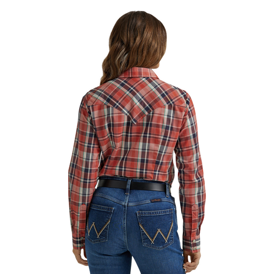 Wrangler Ladies Essentials Plaid Western Red Snap Shirt 112344676