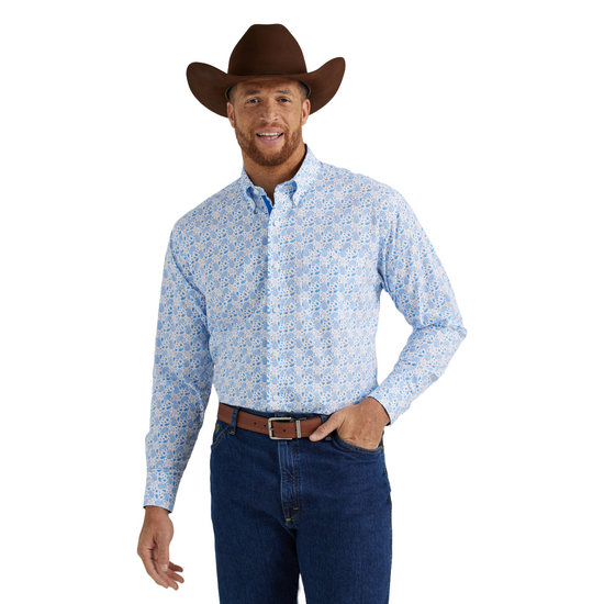 Wrangler Men's George Strait Paisley Blue Button Down Shirt 112344873