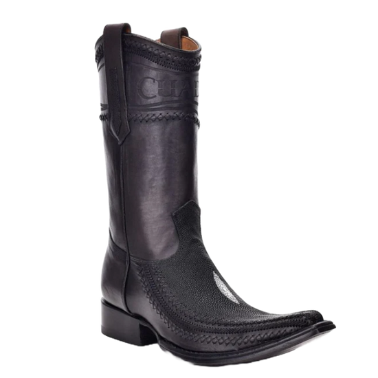 Cuadra Men's Stingray Laser & Woven Black Leather Boots CU414