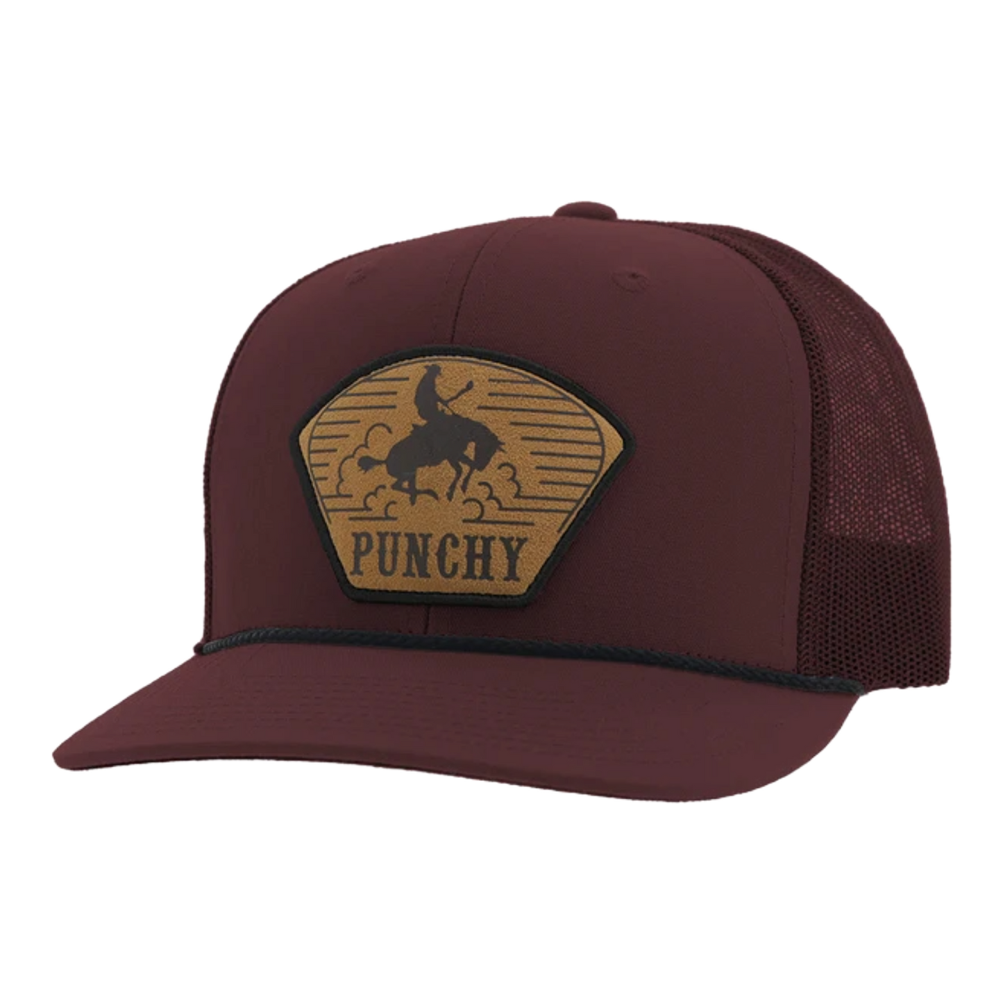 Hooey 'Cavvy' Punchy Leather Patch Maroon Trucker Hat 5032T-MA