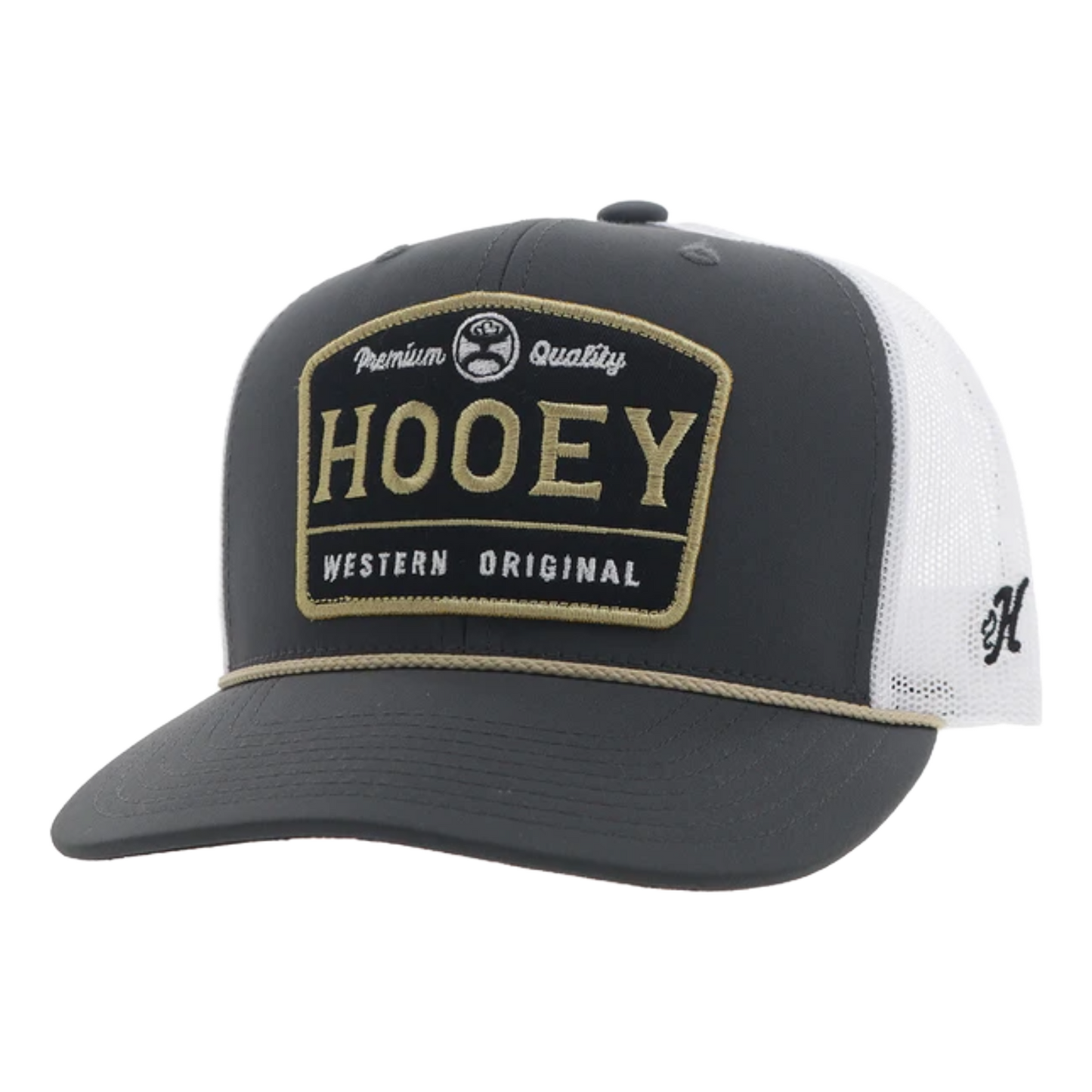 Hooey 'Trip' Black & Gold Rectangular Patch Charcoal & White Trucker Cap 2408T-CHWH