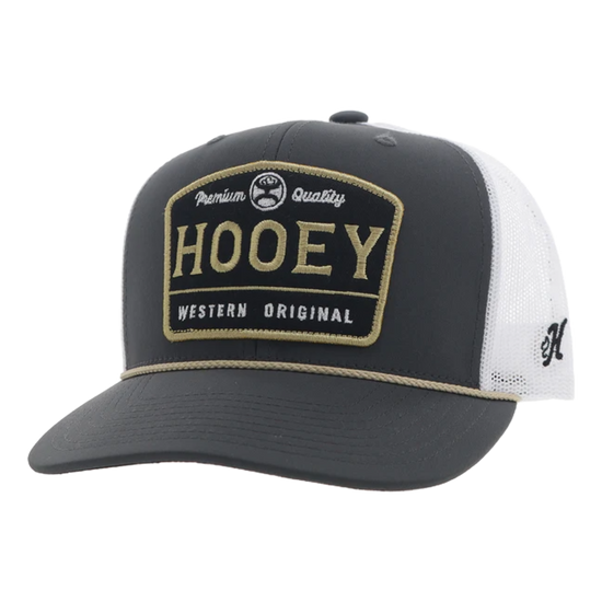 Hooey 'Trip' Black & Gold Rectangular Patch Charcoal & White Trucker Cap 2408T-CHWH