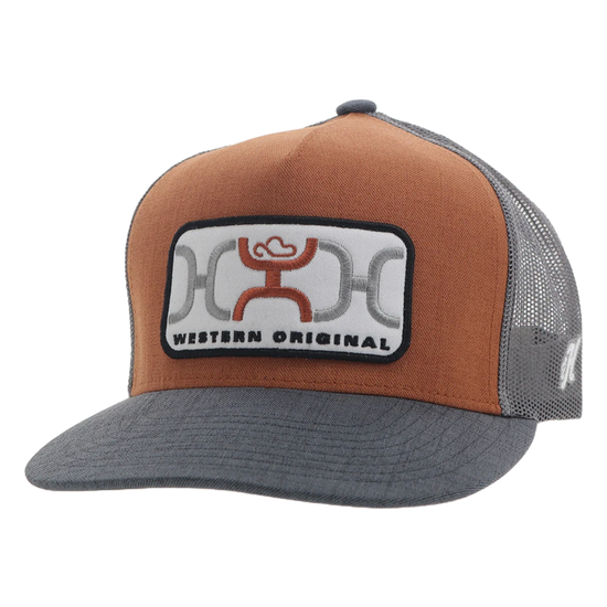 Hooey 'Loop" Rectangle Patch 5 Panel Orange & Grey Trucker Cap 2459T-ORGY