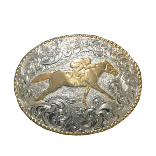 M&F Oval Race Horse Belt Buckle C02116