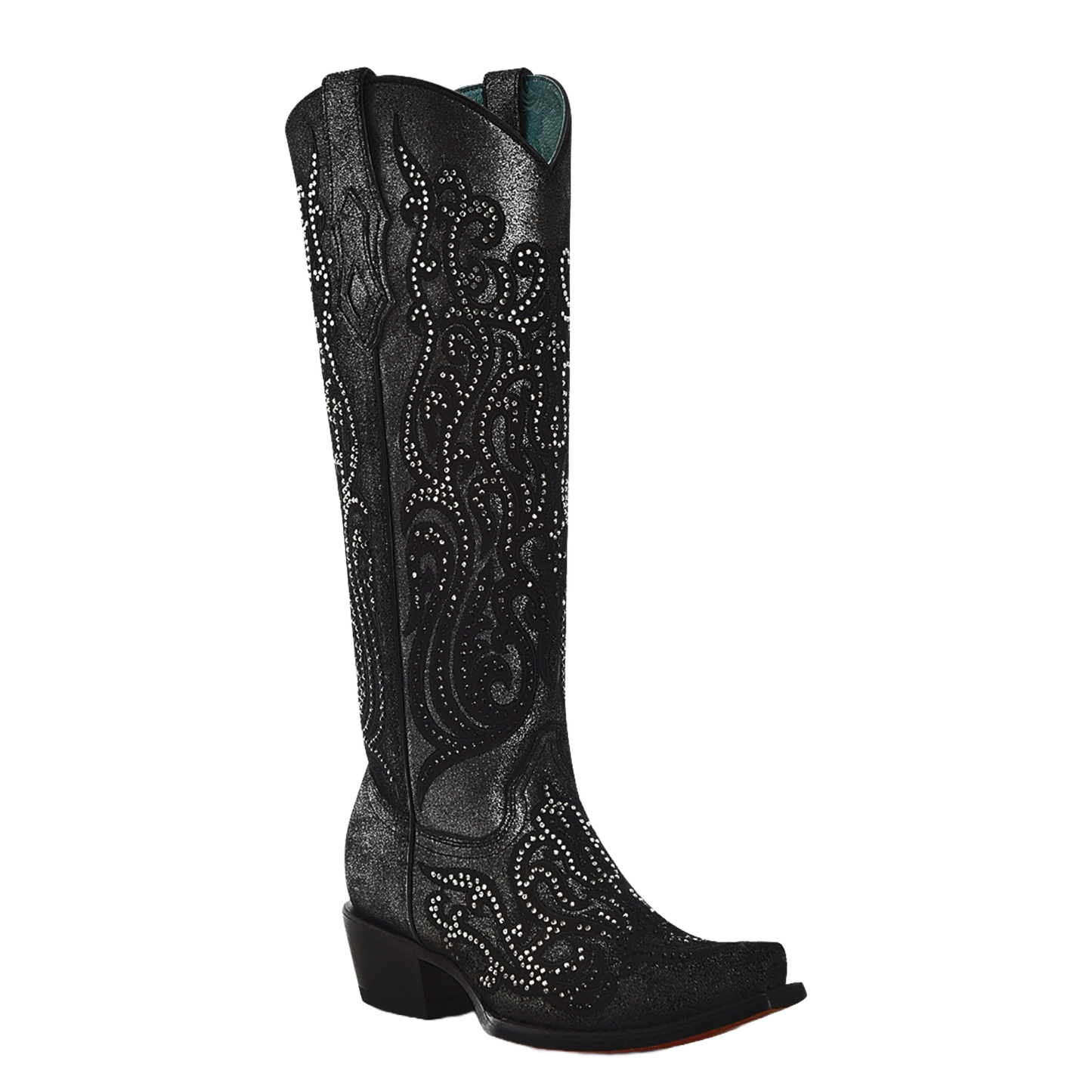 Corral Ladies Crystals & Overlay Black Tall Western Boots C4097