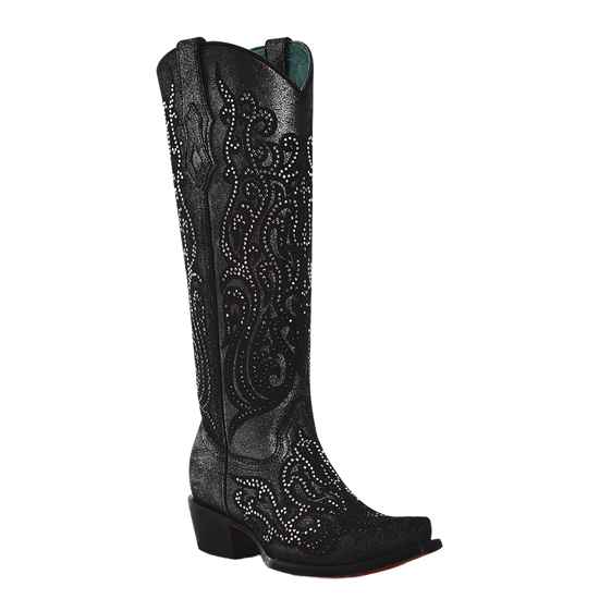 Corral Ladies Crystals & Overlay Black Tall Western Boots C4097