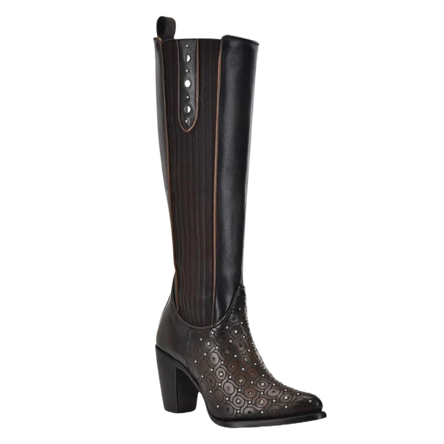 Cuadra Ladies Maple Laser & Studs Round Toe Zipper Tall Boots CU759