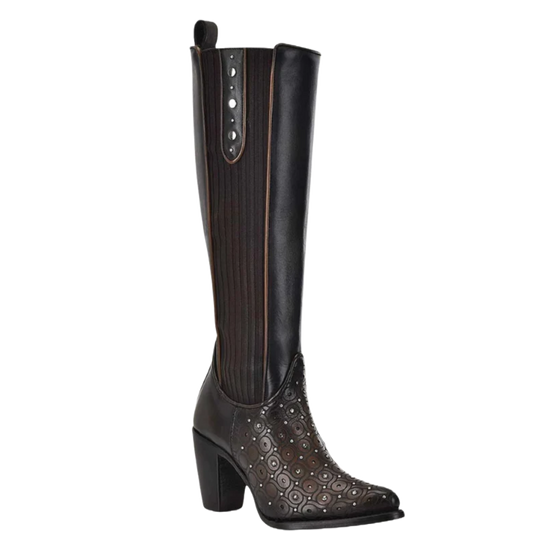 Cuadra Ladies Maple Laser & Studs Round Toe Zipper Tall Boots CU759