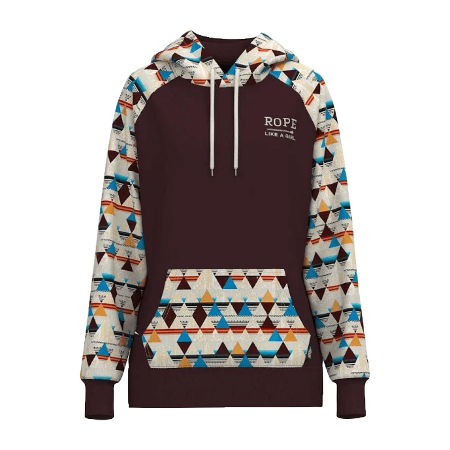 Hooey Ladies Rope Like A Girl Maroon Cream Aztec Pattern Hoodie HH12