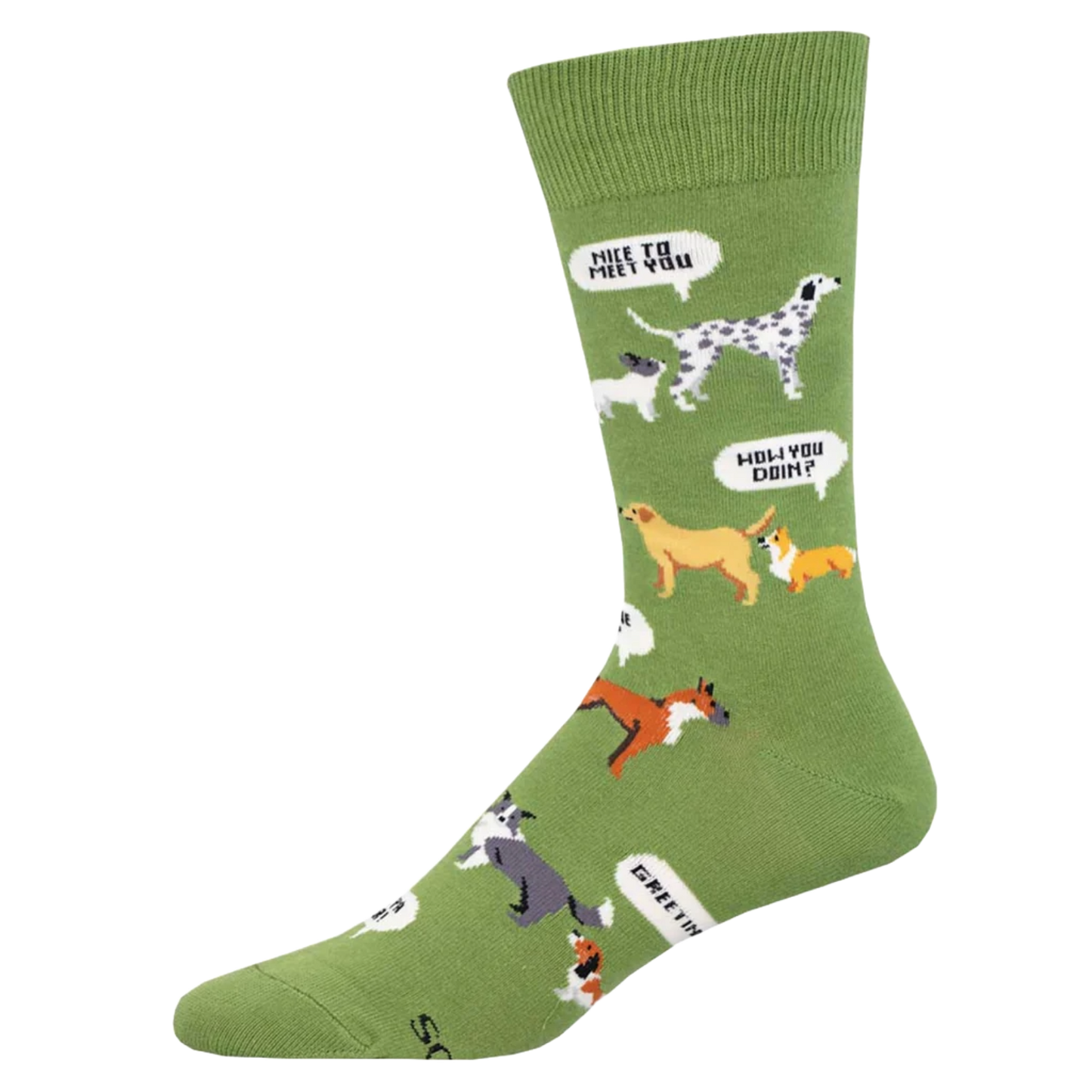 SockSmith® Men's New Dog, Who Dis Graphic Green Crew Sock MNC3047-GEE